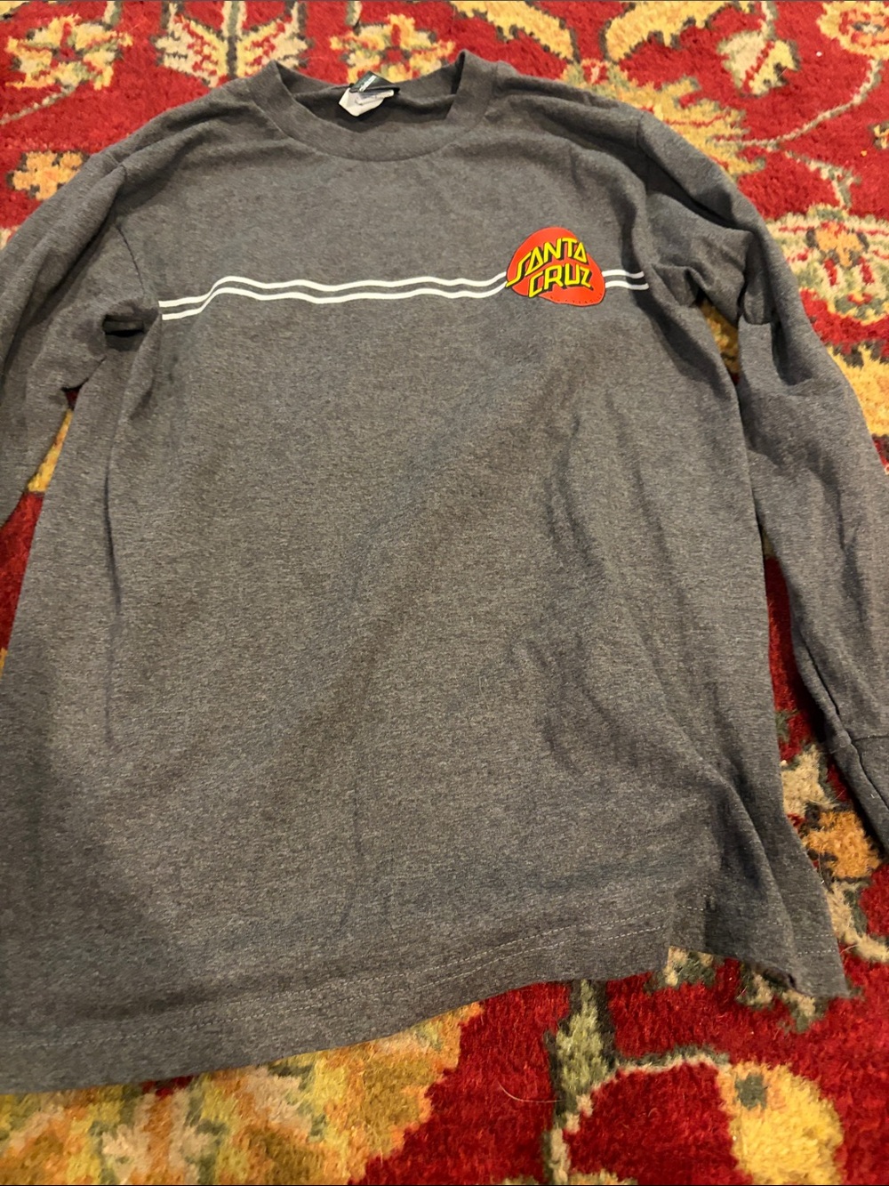 Santa Cruz Skateboards Gray Crewneck with White Chest Stripe and Red Logo